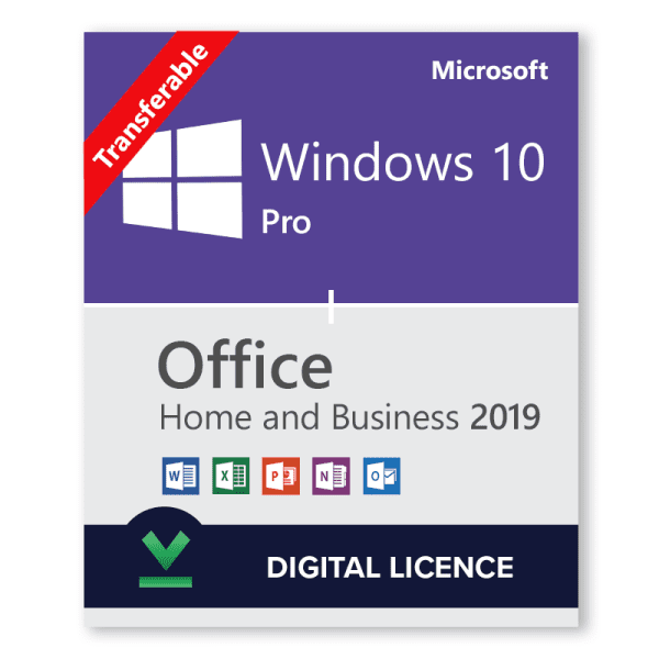 Windows 10 Pro 32bit 64bit and Microsoft Office 2019 Home and Business bundle download transferable digital licence