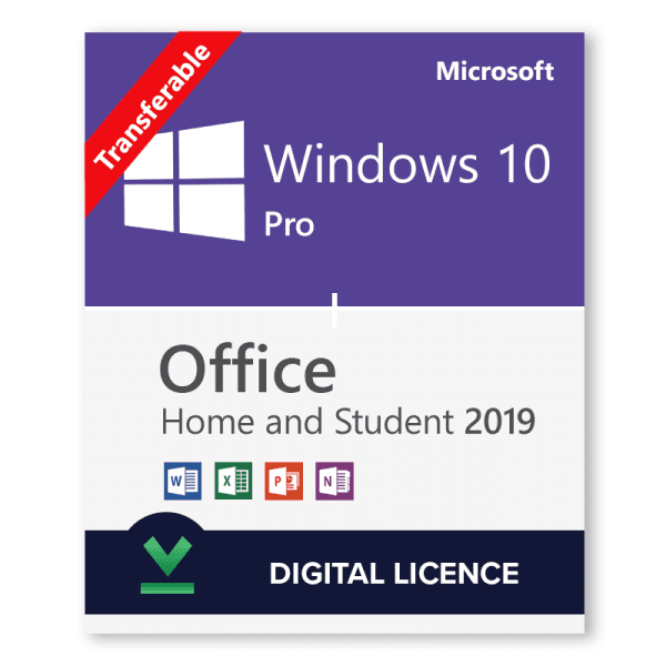 Windows 10 Pro 32bit 64bit and Microsoft Office Home and Student 2019 bundle download digital licence